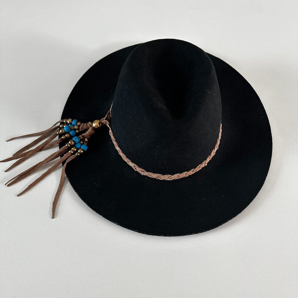 Black Felt Brimmed Hat with beaded tasseles